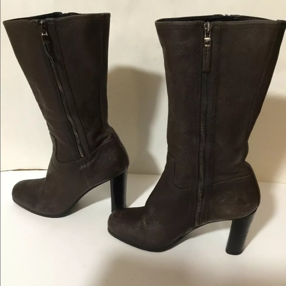 PRADA MID-CALF BOOTS BROWN LEATHER SIZE 40 - Picture 6 of 8
